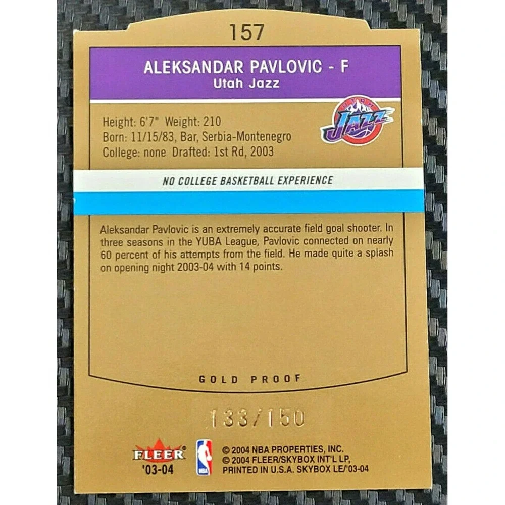 2003-04 SKYBOX L.E. ALEKSANDAR PAVLOVIC  ROOKIE GOLD PROOF #D‎ 133/150